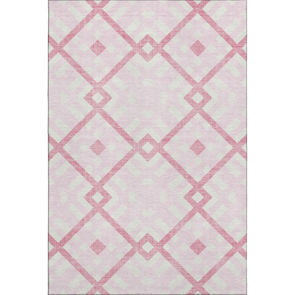 HomeRoots 9' X 12' Stylish Pink & Ivory Geometric Washable Area Rug with UV Protection for Modern Homes 651411
