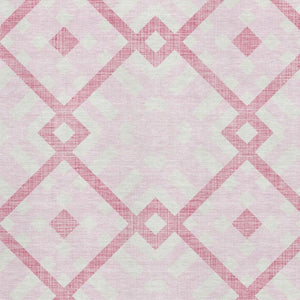 HomeRoots 9' X 12' Stylish Pink & Ivory Geometric Washable Area Rug with UV Protection for Modern Homes 651411