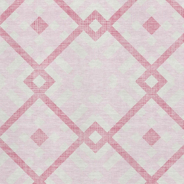 HomeRoots 9' X 12' Stylish Pink & Ivory Geometric Washable Area Rug with UV Protection for Modern Homes 651411