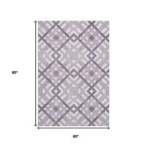 HomeRoots 5' X 8' Purple And Ivory Geometric Washable Area Rug – Durable, Stain-Resistant, UV Protected Design 651414