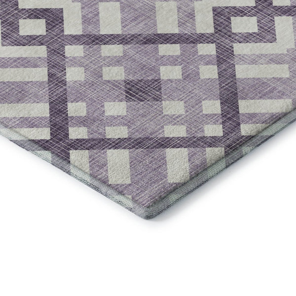 HomeRoots 8' Purple And Ivory Geometric Washable Round Rug - Durable, UV-Protected & Stylish for Every Space! 651415