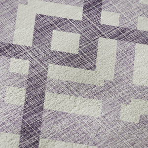 HomeRoots 8' Purple And Ivory Geometric Washable Round Rug - Durable, UV-Protected & Stylish for Every Space! 651415
