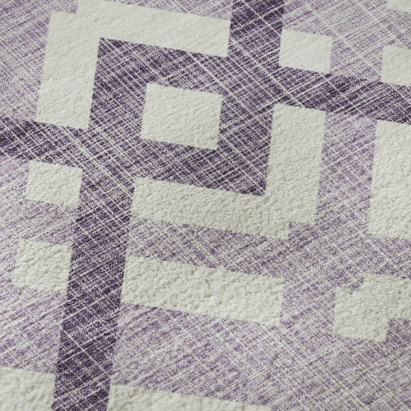 HomeRoots 8' Purple And Ivory Geometric Washable Round Rug - Durable, UV-Protected & Stylish for Every Space! 651415