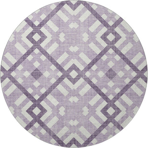 HomeRoots 8' Purple And Ivory Geometric Washable Round Rug - Durable, UV-Protected & Stylish for Every Space! 651415