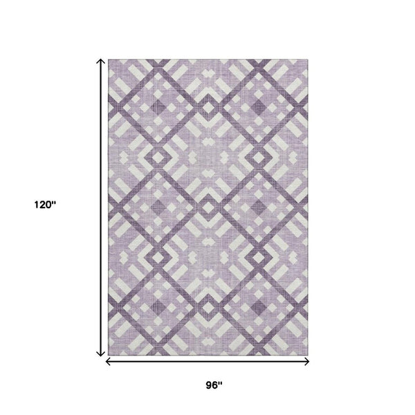 HomeRoots 8' X 10' Purple and Ivory Geometric Area Rug – Durable, Washable, UV-Protected for Busy Homes! 651416