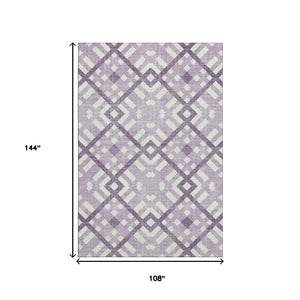HomeRoots 9' X 12' Stylish Purple & Ivory Geometric Washable Area Rug with UV Protection for Home Décor 651417