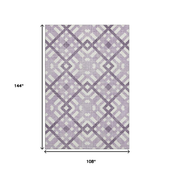 HomeRoots 9' X 12' Stylish Purple & Ivory Geometric Washable Area Rug with UV Protection for Home Décor 651417