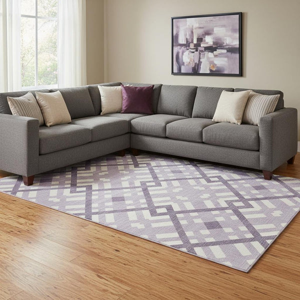 HomeRoots 9' X 12' Stylish Purple & Ivory Geometric Washable Area Rug with UV Protection for Home Décor 651417