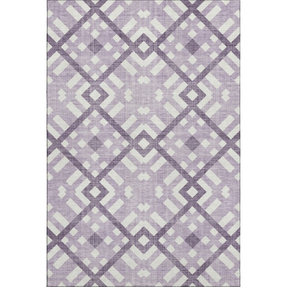 HomeRoots 9' X 12' Stylish Purple & Ivory Geometric Washable Area Rug with UV Protection for Home Décor 651417