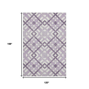 HomeRoots 10' X 14' Purple And Ivory Geometric Area Rug - Washable, UV-Protected, Durable & Stylish Design 651418