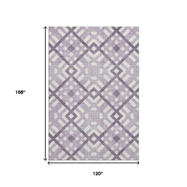 HomeRoots 10' X 14' Purple And Ivory Geometric Area Rug - Washable, UV-Protected, Durable & Stylish Design 651418