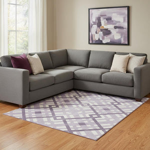 HomeRoots 10' X 14' Purple And Ivory Geometric Area Rug - Washable, UV-Protected, Durable & Stylish Design 651418
