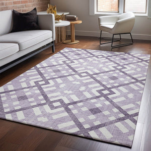 HomeRoots 10' X 14' Purple And Ivory Geometric Area Rug - Washable, UV-Protected, Durable & Stylish Design 651418