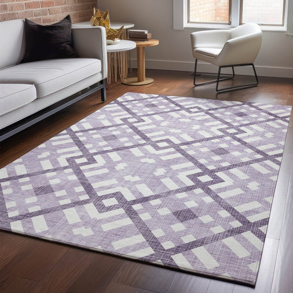 HomeRoots 10' X 14' Purple And Ivory Geometric Area Rug - Washable, UV-Protected, Durable & Stylish Design 651418