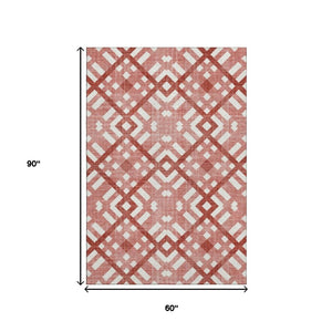 HomeRoots 5' X 8' Red Geometric Area Rug - Washable, UV Protected, Stylish & Durable for Homes with Kids & Pets 651420