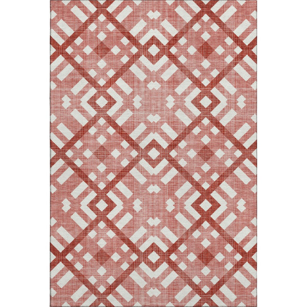 HomeRoots 10' X 14' Red and Ivory Geometric Area Rug - Washable, UV Protected, Perfect for Busy Homes! 651424