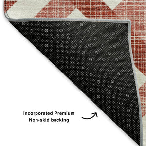HomeRoots 10' X 14' Red and Ivory Geometric Area Rug - Washable, UV Protected, Perfect for Busy Homes! 651424