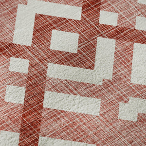 HomeRoots 10' X 14' Red and Ivory Geometric Area Rug - Washable, UV Protected, Perfect for Busy Homes! 651424