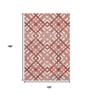HomeRoots 10' X 14' Red and Ivory Geometric Area Rug - Washable, UV Protected, Perfect for Busy Homes! 651424