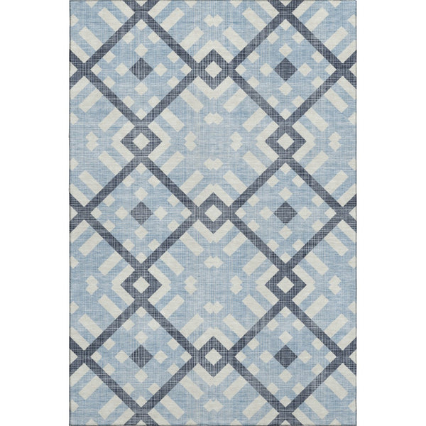 HomeRoots 5' X 8' Sky Blue & Ivory Geometric Area Rug - Washable, UV Protected, Durable for Family Spaces 651426