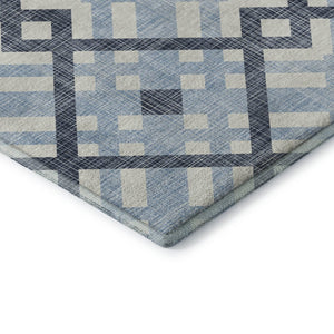 HomeRoots 8' Sky Blue and Ivory Geometric Washable Round Rug - Stain Resistant, UV Protected, Kid & Pet Friendly! 651427