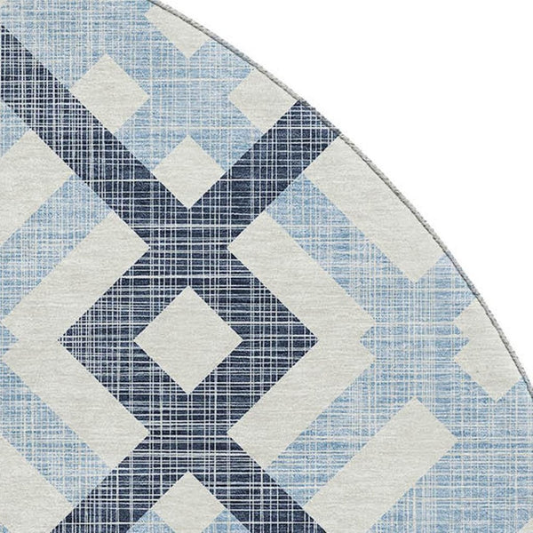 HomeRoots 8' Sky Blue and Ivory Geometric Washable Round Rug - Stain Resistant, UV Protected, Kid & Pet Friendly! 651427