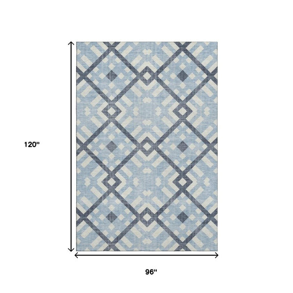 HomeRoots 8' X 10' Sky Blue Geometric Area Rug - Washable, UV Protected, Stylish for Living Rooms & Nurseries 651428