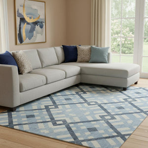 HomeRoots 8' X 10' Sky Blue Geometric Area Rug - Washable, UV Protected, Stylish for Living Rooms & Nurseries 651428