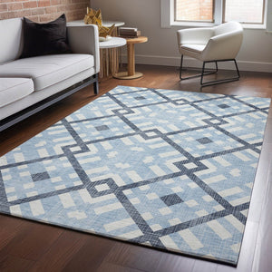 HomeRoots 8' X 10' Sky Blue Geometric Area Rug - Washable, UV Protected, Stylish for Living Rooms & Nurseries 651428