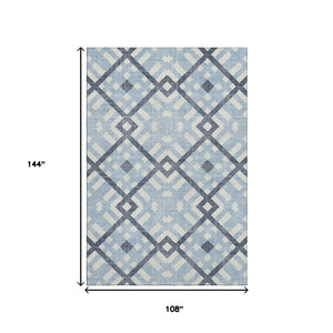 HomeRoots 9' X 12' Sky Blue & Ivory Geometric Area Rug - Washable, UV Protected, Kid & Pet Friendly Design! 651429