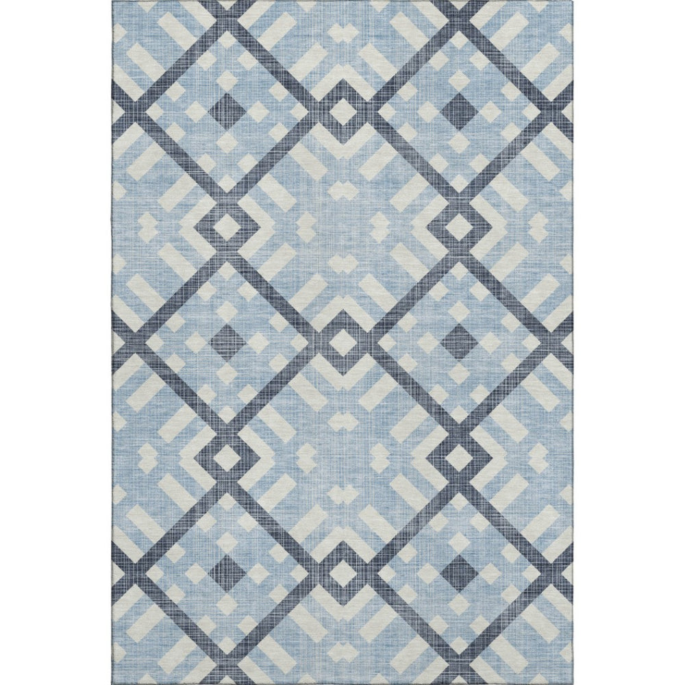 HomeRoots 9' X 12' Sky Blue & Ivory Geometric Area Rug - Washable, UV Protected, Kid & Pet Friendly Design! 651429