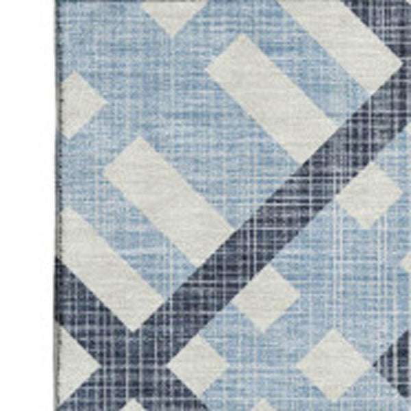 HomeRoots 9' X 12' Sky Blue & Ivory Geometric Area Rug - Washable, UV Protected, Kid & Pet Friendly Design! 651429