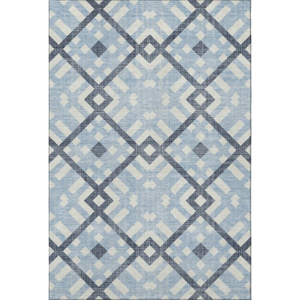 HomeRoots 9' X 12' Sky Blue & Ivory Geometric Area Rug - Washable, UV Protected, Kid & Pet Friendly Design! 651429