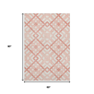 HomeRoots 5' X 8' Salmon and Ivory Geometric Area Rug – UV Protected, Stain-Resistant, Soft Durable Polyester! 651432