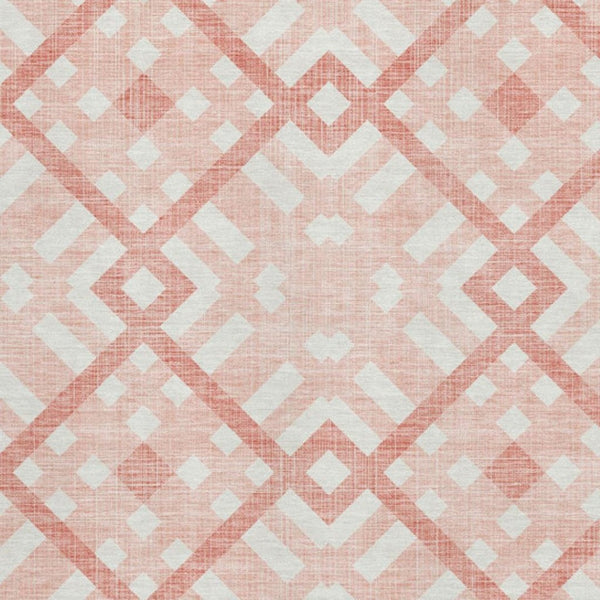 HomeRoots 5' X 8' Salmon and Ivory Geometric Area Rug – UV Protected, Stain-Resistant, Soft Durable Polyester! 651432