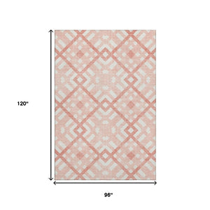 HomeRoots 8' X 10' Salmon & Ivory Geometric Area Rug - Stylish, Washable, UV-Protected for Modern Spaces 651434