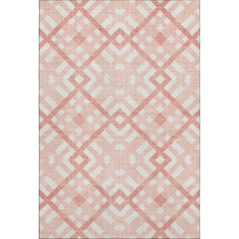 HomeRoots 8' X 10' Salmon & Ivory Geometric Area Rug - Stylish, Washable, UV-Protected for Modern Spaces 651434