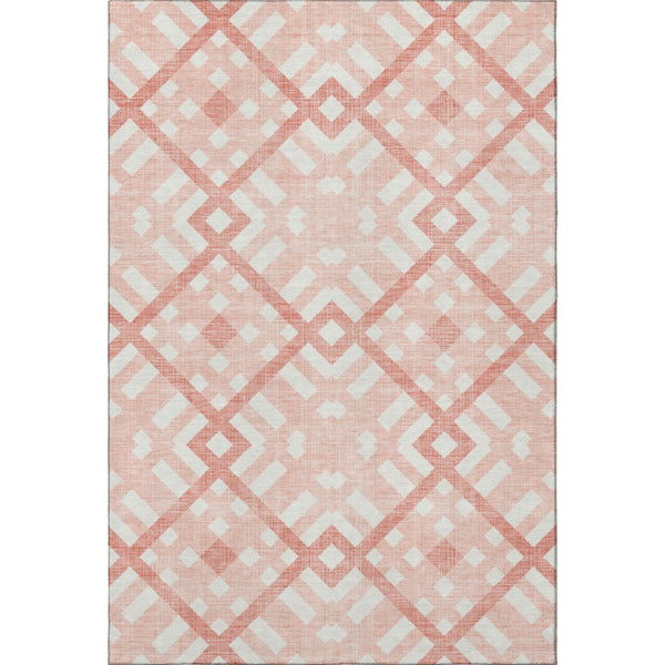 HomeRoots 8' X 10' Salmon & Ivory Geometric Area Rug - Stylish, Washable, UV-Protected for Modern Spaces 651434
