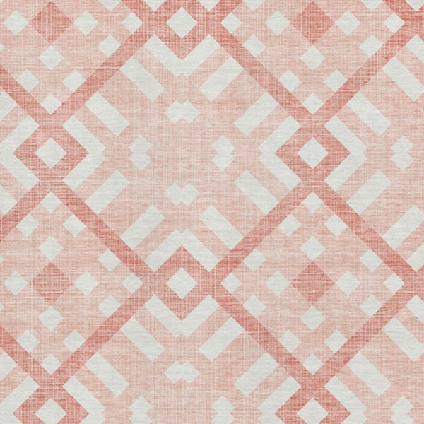 HomeRoots 9' X 12' Salmon & Ivory Geometric Area Rug - Stylish, Washable, UV-Protected for High-Traffic Spaces 651435