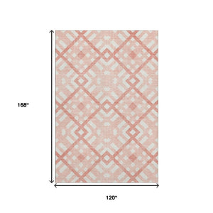 HomeRoots 10' X 14' Salmon & Ivory Geometric Area Rug - Washable, Stain Resistant, UV Protected for Easy Care 651436