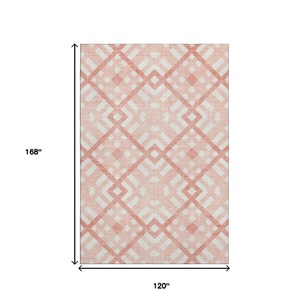 HomeRoots 10' X 14' Salmon & Ivory Geometric Area Rug - Washable, Stain Resistant, UV Protected for Easy Care 651436