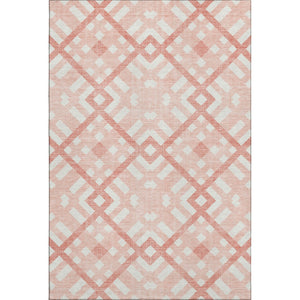 HomeRoots 10' X 14' Salmon & Ivory Geometric Area Rug - Washable, Stain Resistant, UV Protected for Easy Care 651436