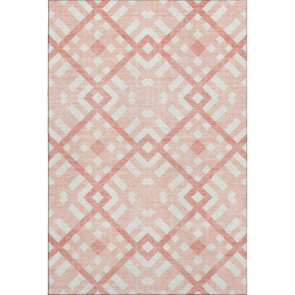 HomeRoots 10' X 14' Salmon & Ivory Geometric Area Rug - Washable, Stain Resistant, UV Protected for Easy Care 651436