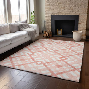 HomeRoots 10' X 14' Salmon & Ivory Geometric Area Rug - Washable, Stain Resistant, UV Protected for Easy Care 651436