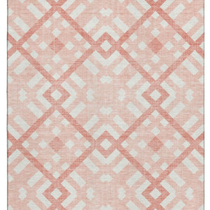 HomeRoots 10' X 14' Salmon & Ivory Geometric Area Rug - Washable, Stain Resistant, UV Protected for Easy Care 651436