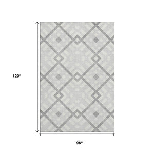HomeRoots 8' X 10' Silver and Ivory Geometric Area Rug - Washable, UV-Protected, Stylish for High-Traffic Homes 651440