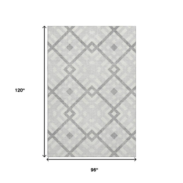 HomeRoots 8' X 10' Silver and Ivory Geometric Area Rug - Washable, UV-Protected, Stylish for High-Traffic Homes 651440