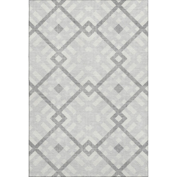 HomeRoots 8' X 10' Silver and Ivory Geometric Area Rug - Washable, UV-Protected, Stylish for High-Traffic Homes 651440