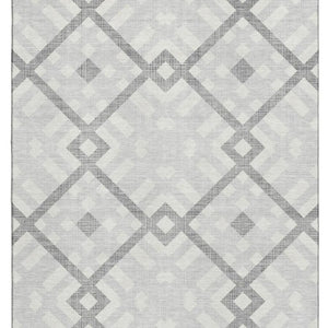 HomeRoots 8' X 10' Silver and Ivory Geometric Area Rug - Washable, UV-Protected, Stylish for High-Traffic Homes 651440