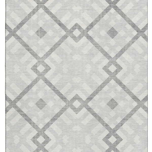 HomeRoots 8' X 10' Silver and Ivory Geometric Area Rug - Washable, UV-Protected, Stylish for High-Traffic Homes 651440